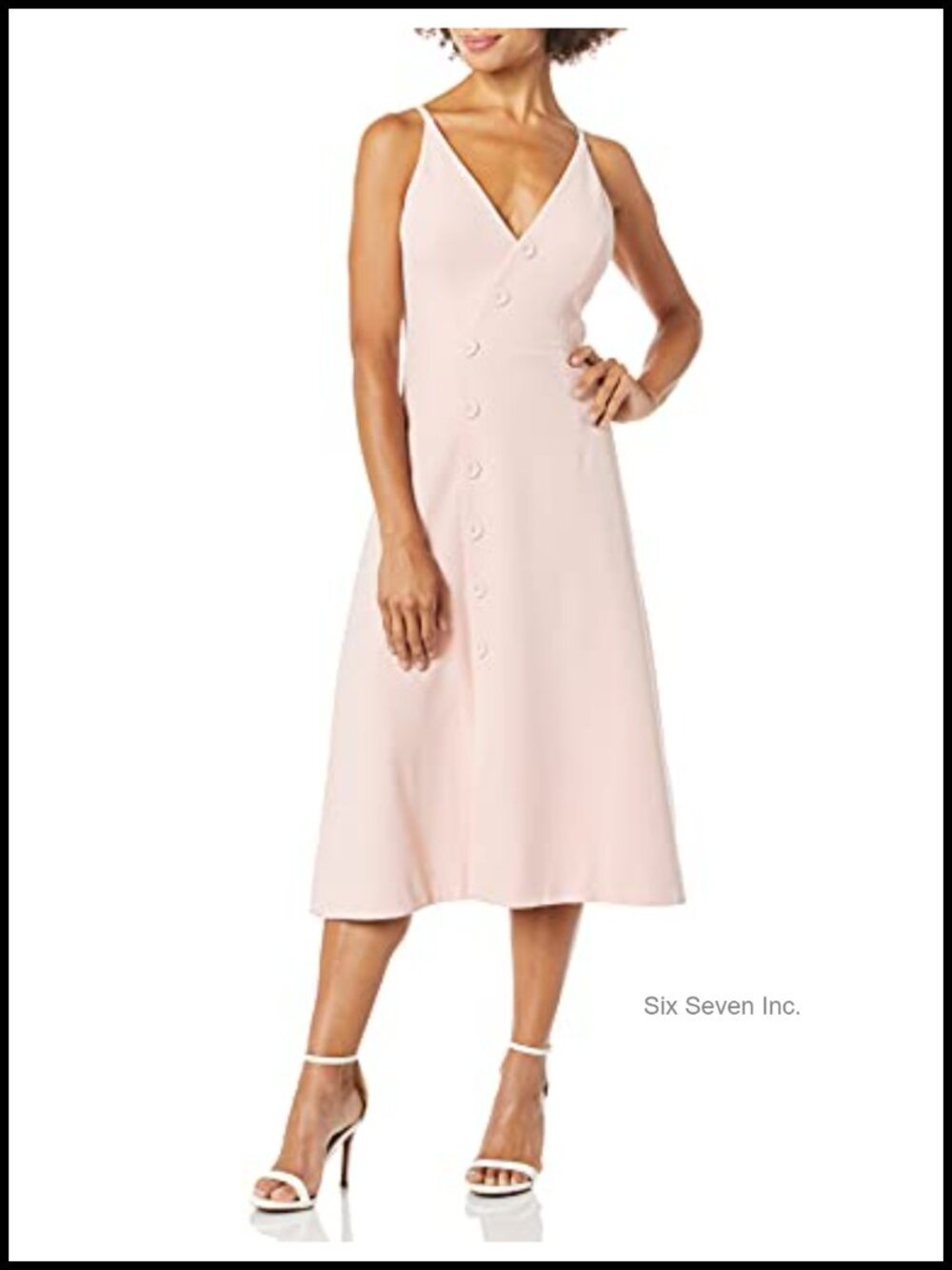 Sleeveless Fit & Flare Midi Dress with Faux Button Front